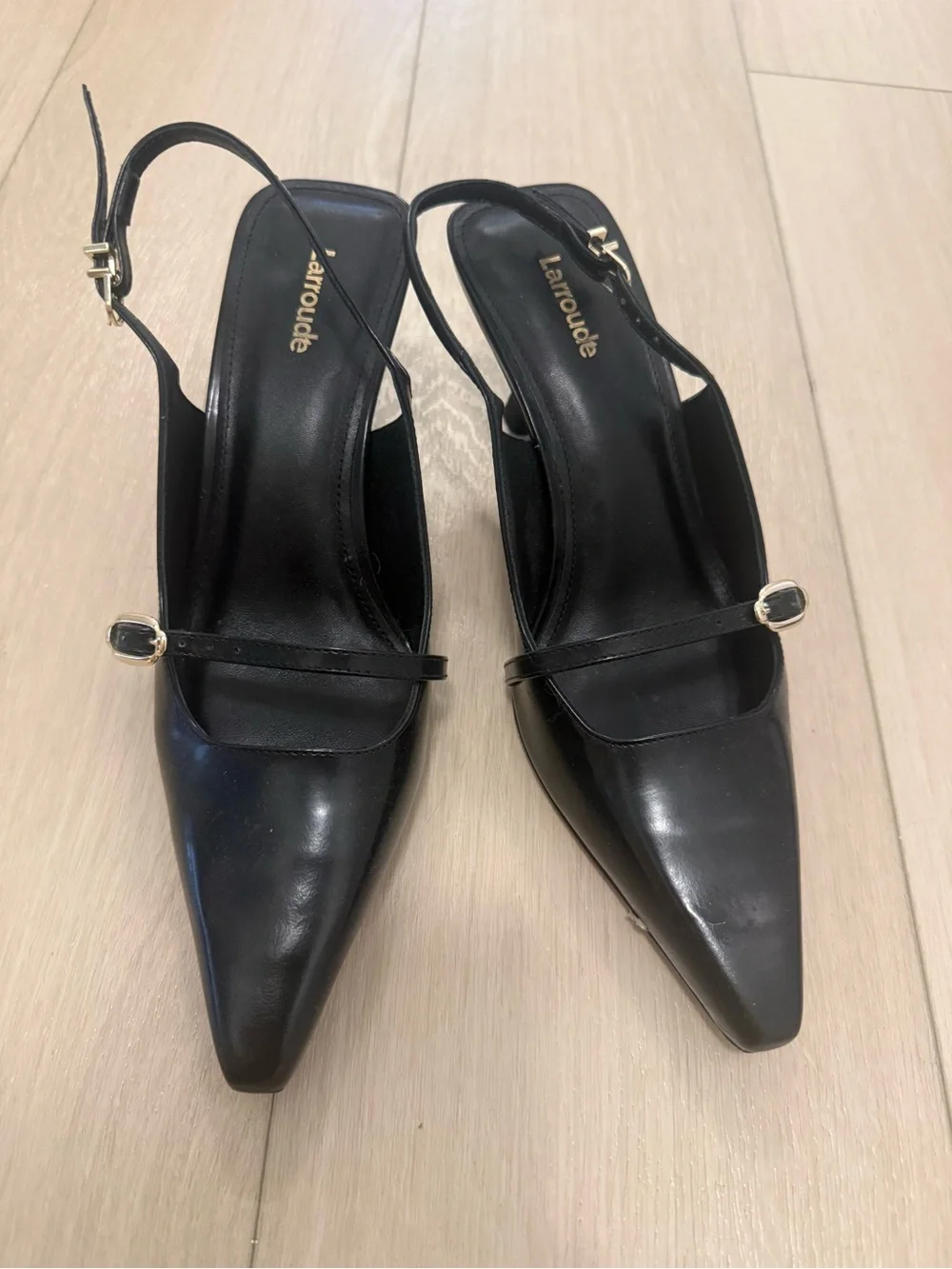 Larroudé Ines Black Leather Slingback Pumps Heels Size 9 - Worn twice